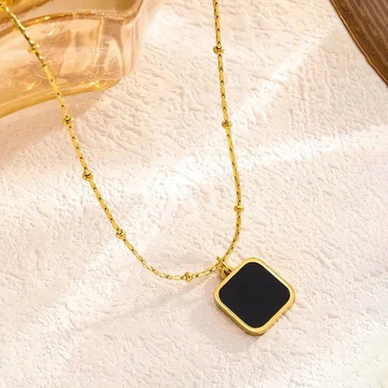 Jewels Galaxy Gold-Plated Anti Tarnish Black Geometric Pendant
