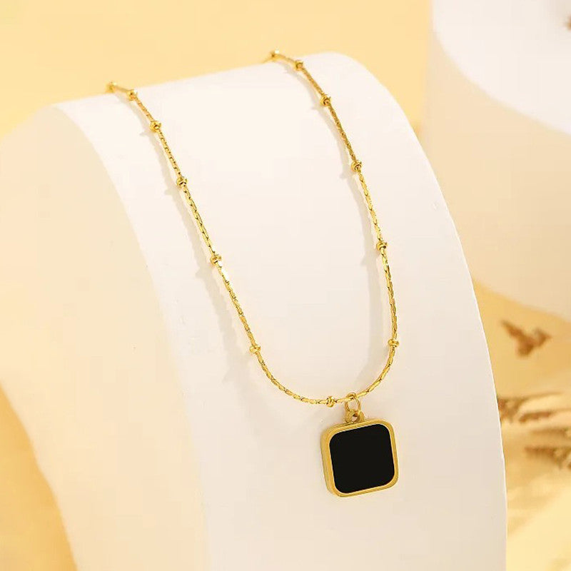 Jewels Galaxy Gold-Plated Anti Tarnish Black Geometric Pendant