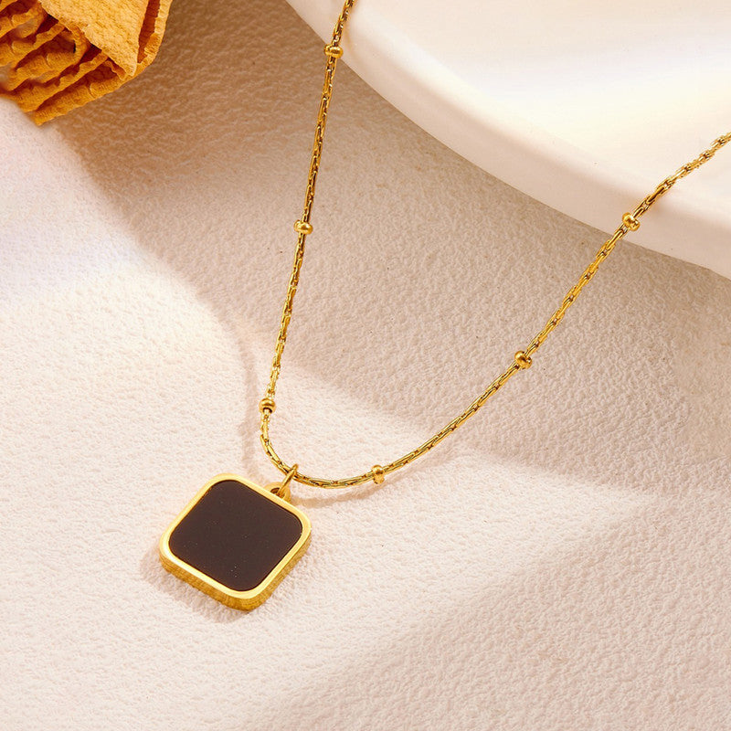 Jewels Galaxy Gold-Plated Anti Tarnish Black Geometric Pendant