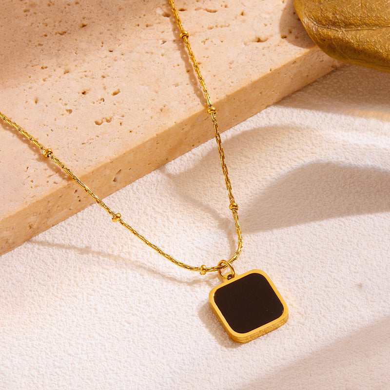 Jewels Galaxy Gold-Plated Anti Tarnish Black Geometric Pendant