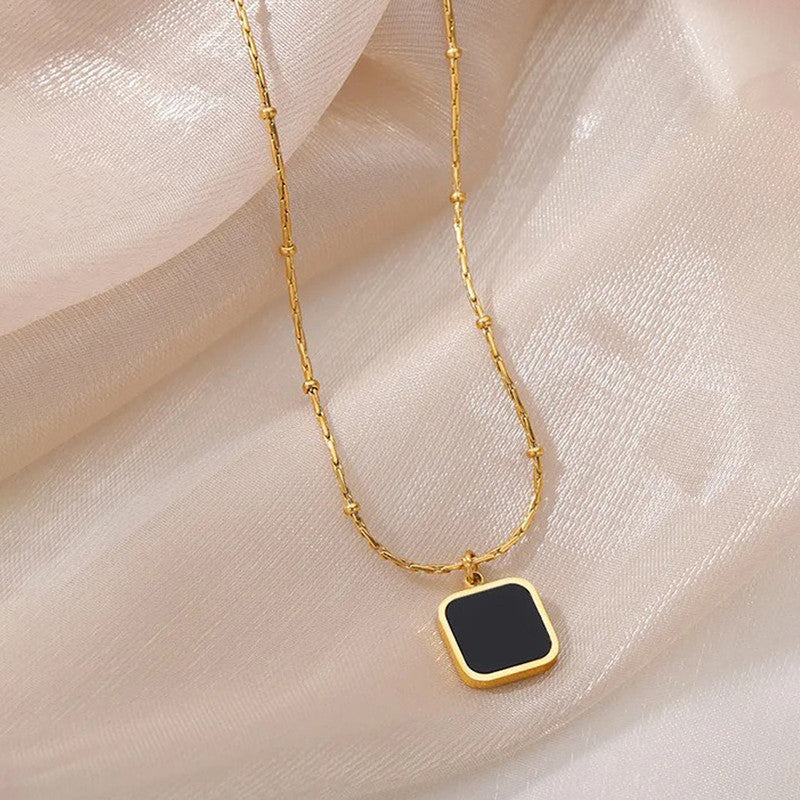 Jewels Galaxy Gold-Plated Anti Tarnish Black Geometric Pendant