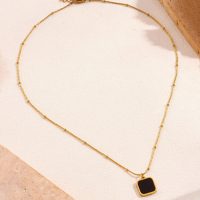 Jewels Galaxy Gold-Plated Anti Tarnish Black Geometric Pendant