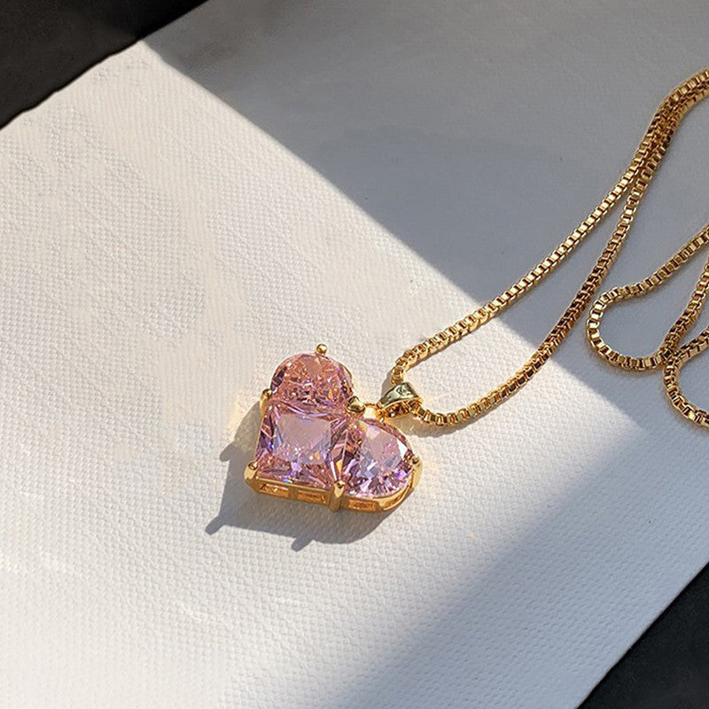Jewels Galaxy Gold-Plated Anti Tarnish Pink Heart Themed CZ Pendant