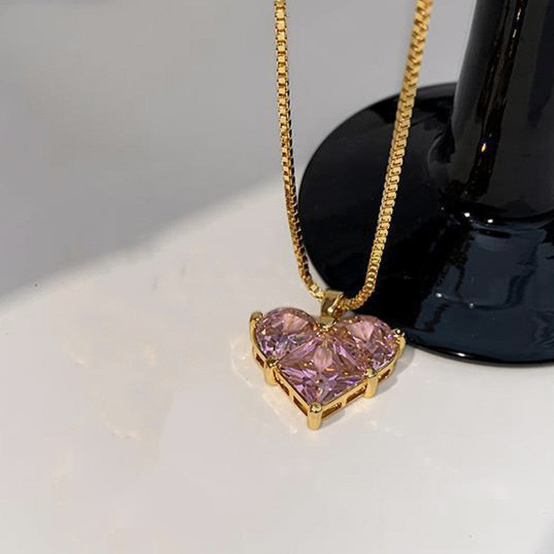 Jewels Galaxy Gold-Plated Anti Tarnish Pink Heart Themed CZ Pendant