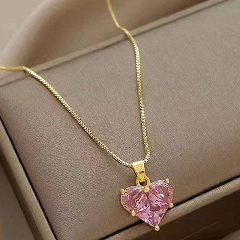 Jewels Galaxy Gold-Plated Anti Tarnish Pink Heart Themed CZ Pendant