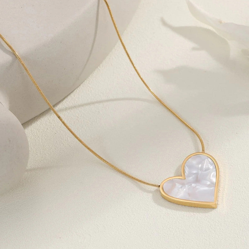 Jewels Galaxy Gold-Plated Anti Tarnish Heart Themed MOP Pendant