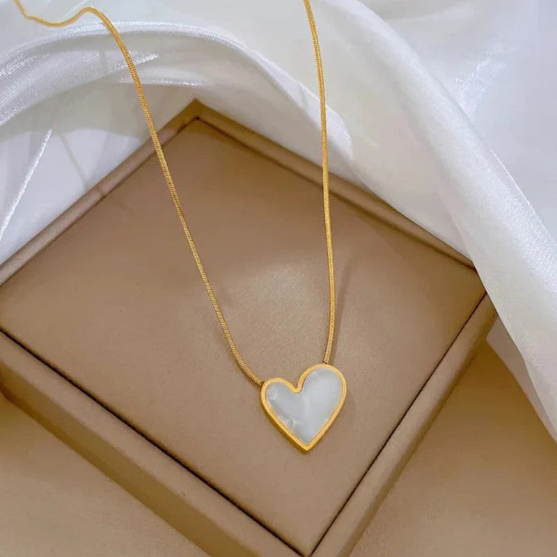 Jewels Galaxy Gold-Plated Anti Tarnish Heart Themed MOP Pendant