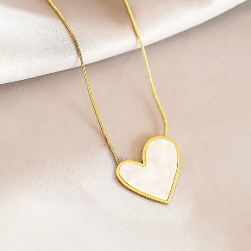 Jewels Galaxy Gold-Plated Anti Tarnish Heart Themed MOP Pendant