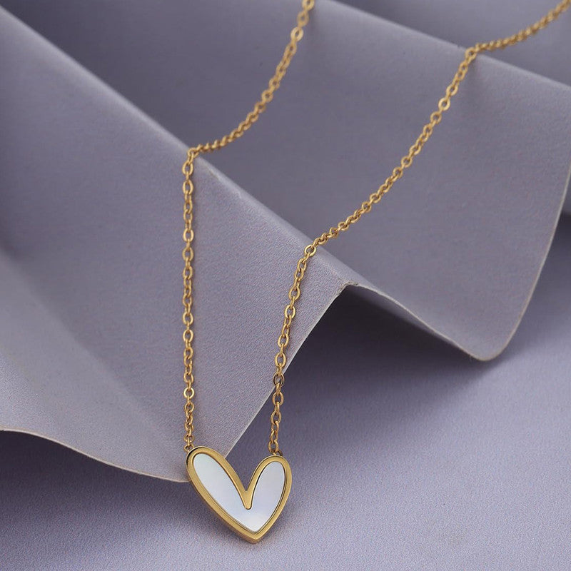 Jewels Galaxy Gold-Plated Anti Tarnish Heart Themed MOP Pendant