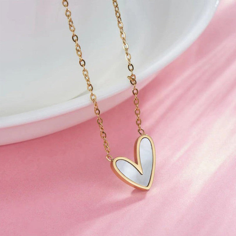 Jewels Galaxy Gold-Plated Anti Tarnish Heart Themed MOP Pendant