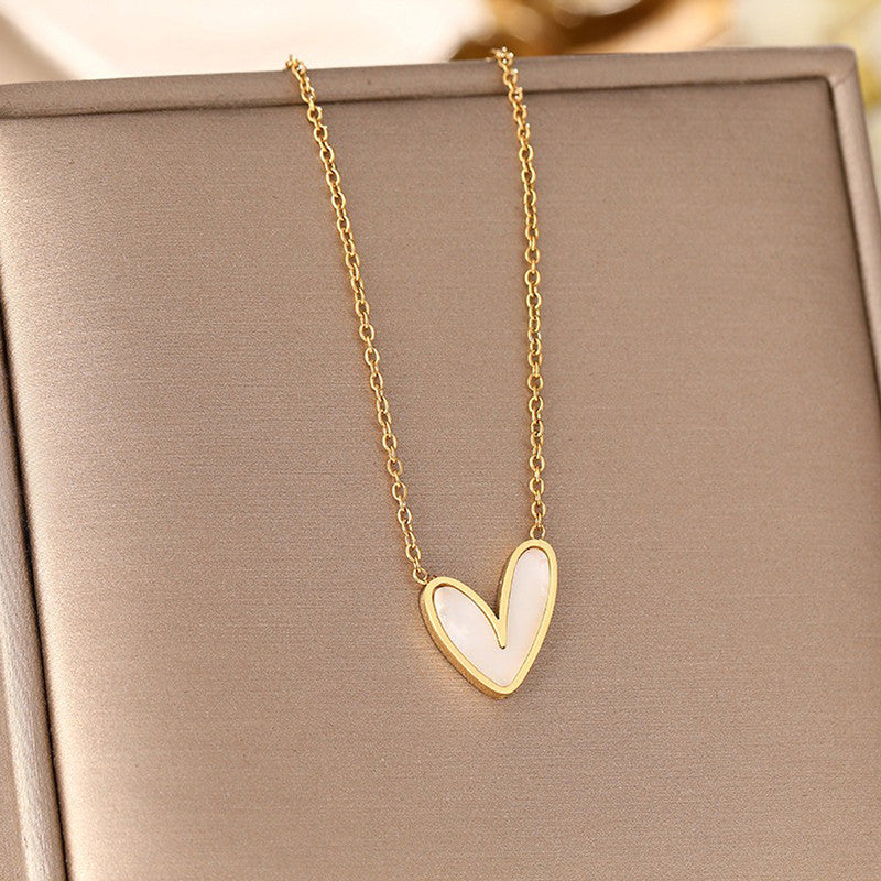 Jewels Galaxy Gold-Plated Anti Tarnish Heart Themed MOP Pendant