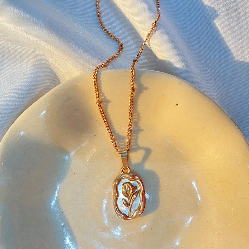 Jewels Galaxy Gold Plated Anti Tarnish Rose Themed Pendant