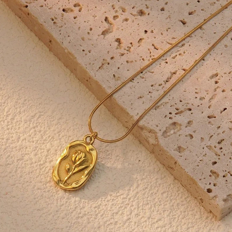 Jewels Galaxy Gold Plated White Anti Tarnish Rose Themed Pendant