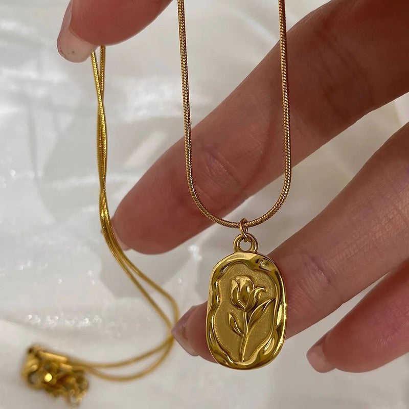 Jewels Galaxy Gold Plated White Anti Tarnish Rose Themed Pendant