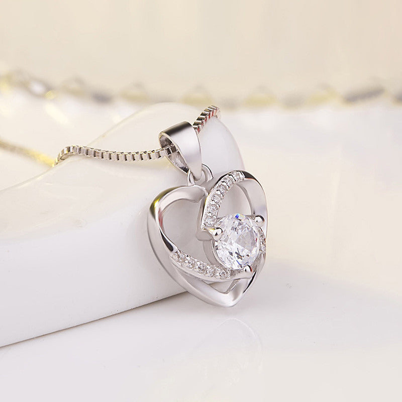 Jewels Galaxy Silver Plated Anti Tarnish American Diamond Studded Heart Themed Pendant