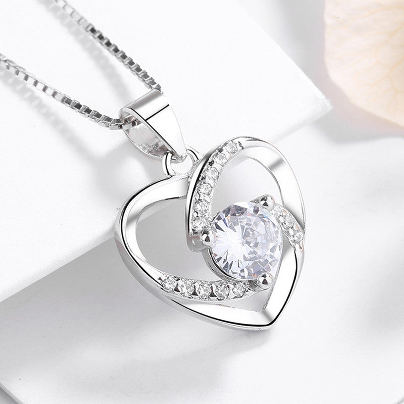 Jewels Galaxy Silver Plated Anti Tarnish American Diamond Studded Heart Themed Pendant
