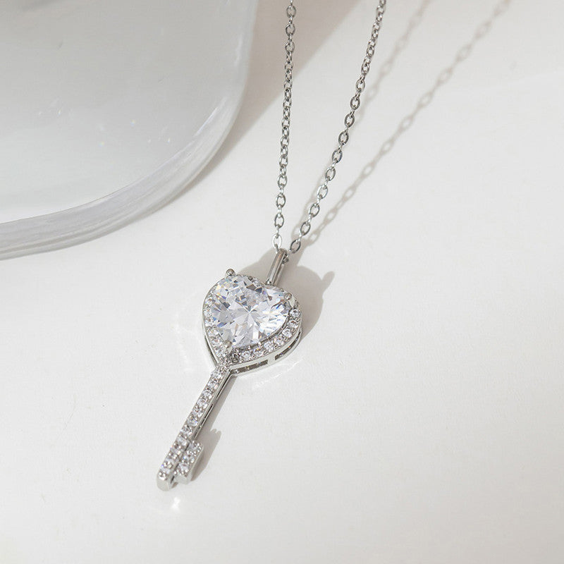 Jewels Galaxy Silver Plated Anti Tarnish American Diamond Studded Heart Key Pendant