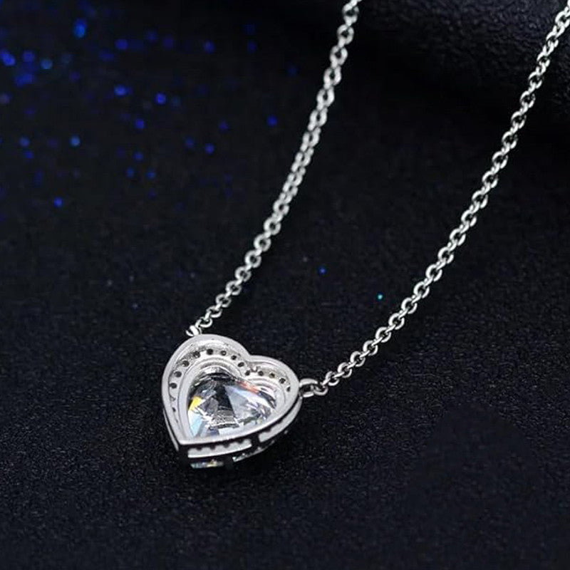 Jewels Galaxy Silver Plated Anti Tarnish American Diamond Studded Heart Themed Pendant