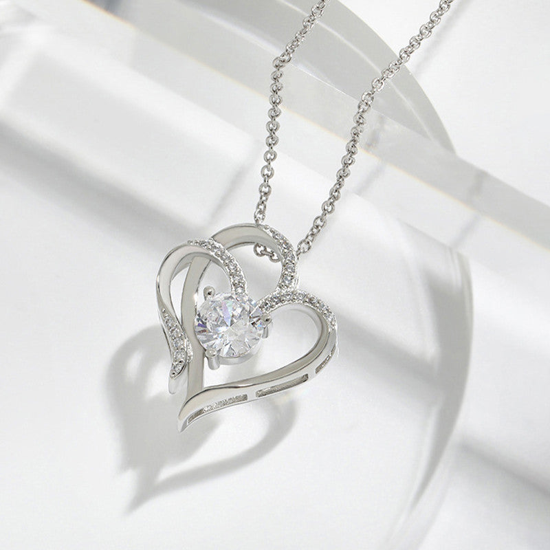 Jewels Galaxy Silver Plated Anti Tarnish American Diamond Studded Heart Themed Pendant