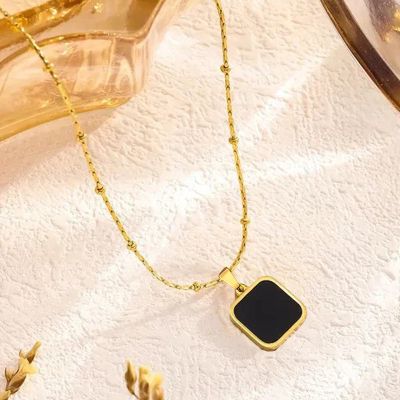 Jewels Galaxy Gold-Plated Anti Tarnish Black Geometric Pendant
