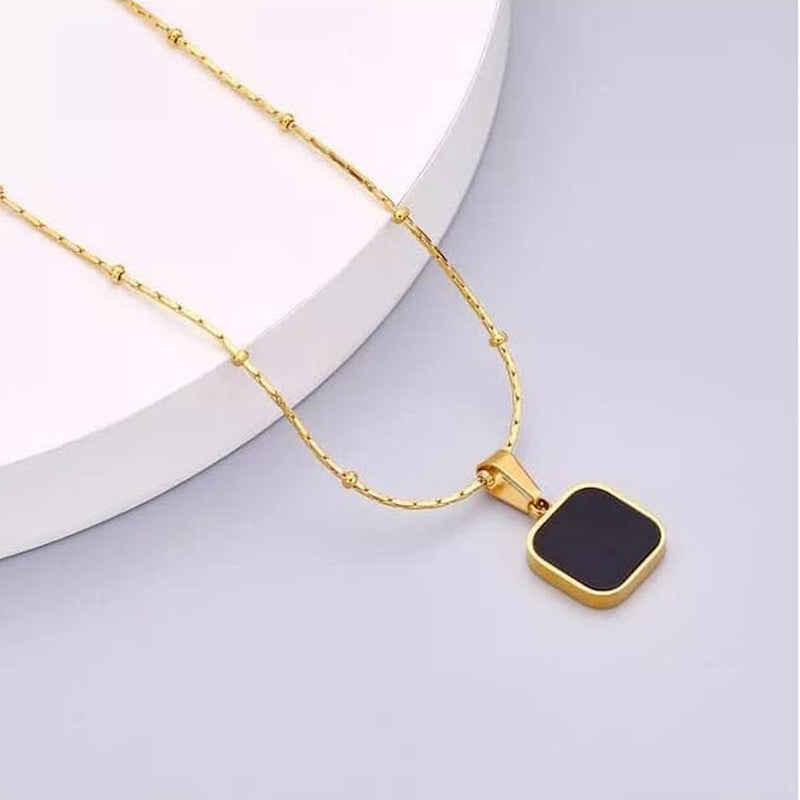 Jewels Galaxy Gold-Plated Anti Tarnish Black Geometric Pendant