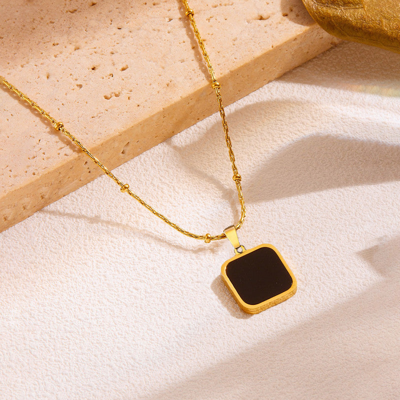 Jewels Galaxy Gold-Plated Anti Tarnish Black Geometric Pendant