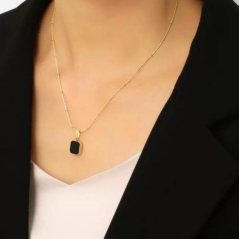 Jewels Galaxy Gold-Plated Anti Tarnish Black Geometric Pendant