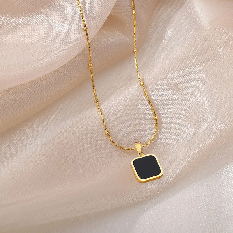 Jewels Galaxy Gold-Plated Anti Tarnish Black Geometric Pendant
