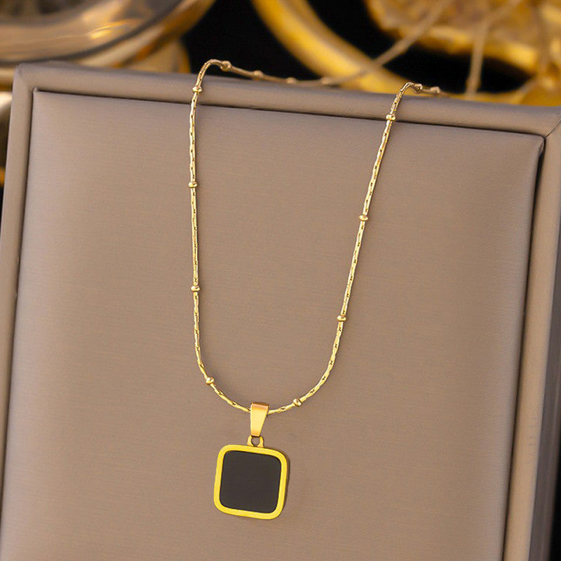 Jewels Galaxy Gold-Plated Anti Tarnish Black Geometric Pendant