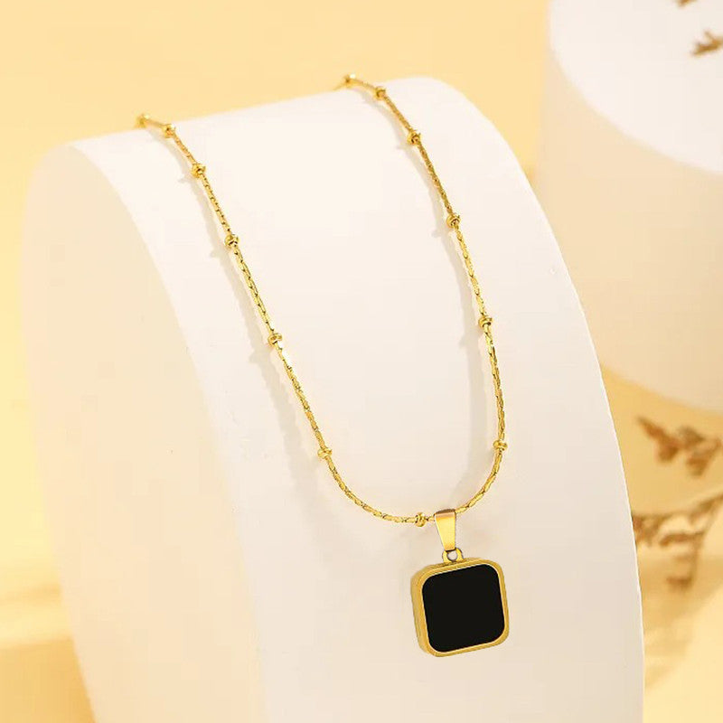 Jewels Galaxy Gold-Plated Anti Tarnish Black Geometric Pendant
