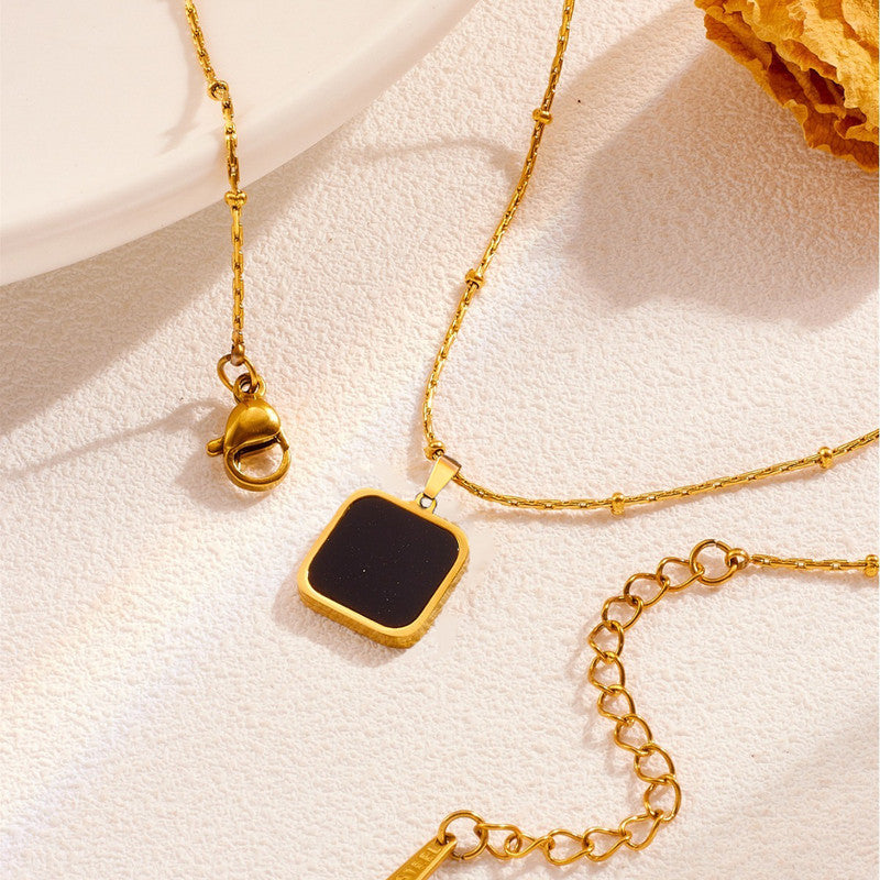 Jewels Galaxy Gold-Plated Anti Tarnish Black Geometric Pendant