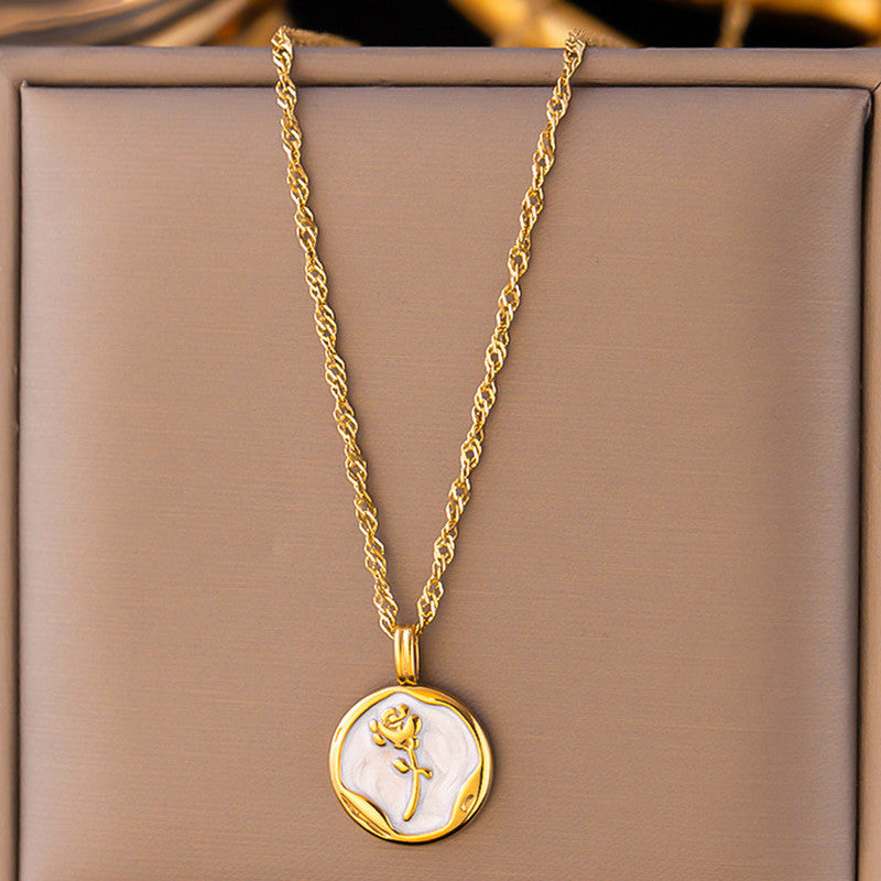 Jewels Galaxy Gold Plated Anti Tarnish Stainless Steel Rose Themed Pendant