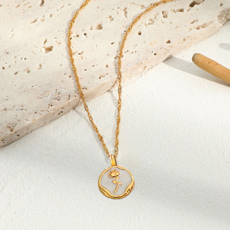 Jewels Galaxy Gold Plated Anti Tarnish Stainless Steel Rose Themed Pendant