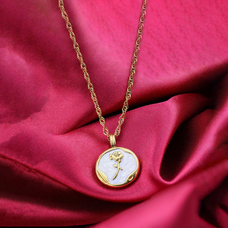 Jewels Galaxy Gold Plated Anti Tarnish Stainless Steel Rose Themed Pendant