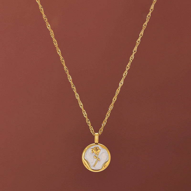 Jewels Galaxy Gold Plated Anti Tarnish Stainless Steel Rose Themed Pendant