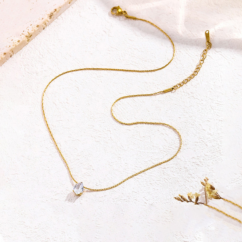 Jewels Galaxy Gold Plated Stainless Steel Anti Tarnish Tear Drop CZ Pendant For Women