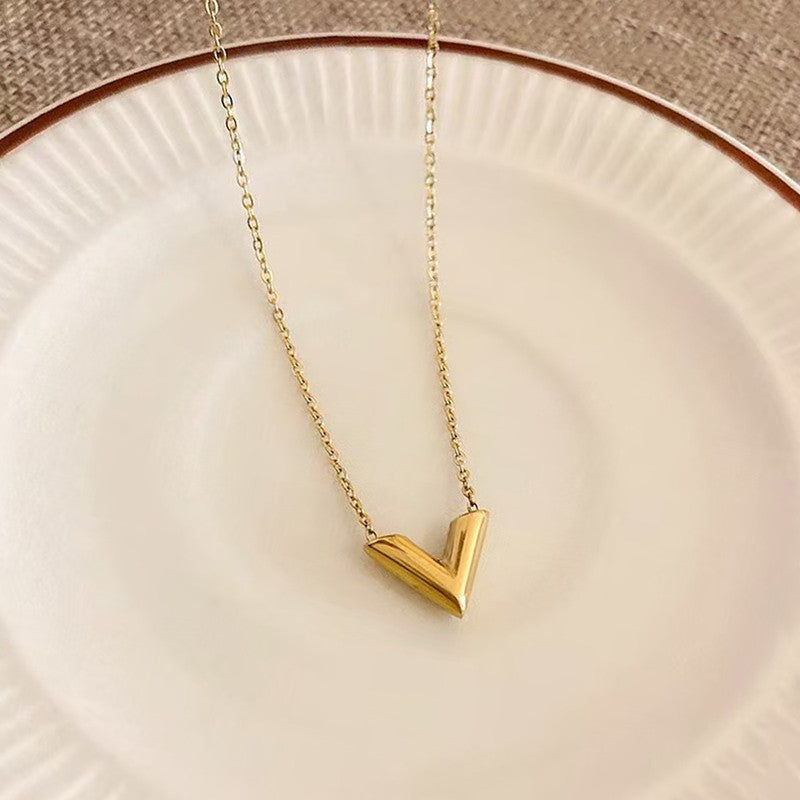 Jewels Galaxy Gold Plated Stainless Steel Anti Tarnish V-Shaped Pendant For Women