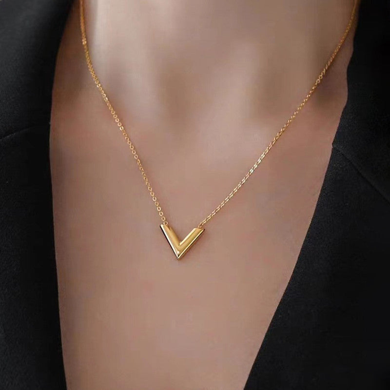 Jewels Galaxy Gold Plated Stainless Steel Anti Tarnish V-Shaped Pendant For Women
