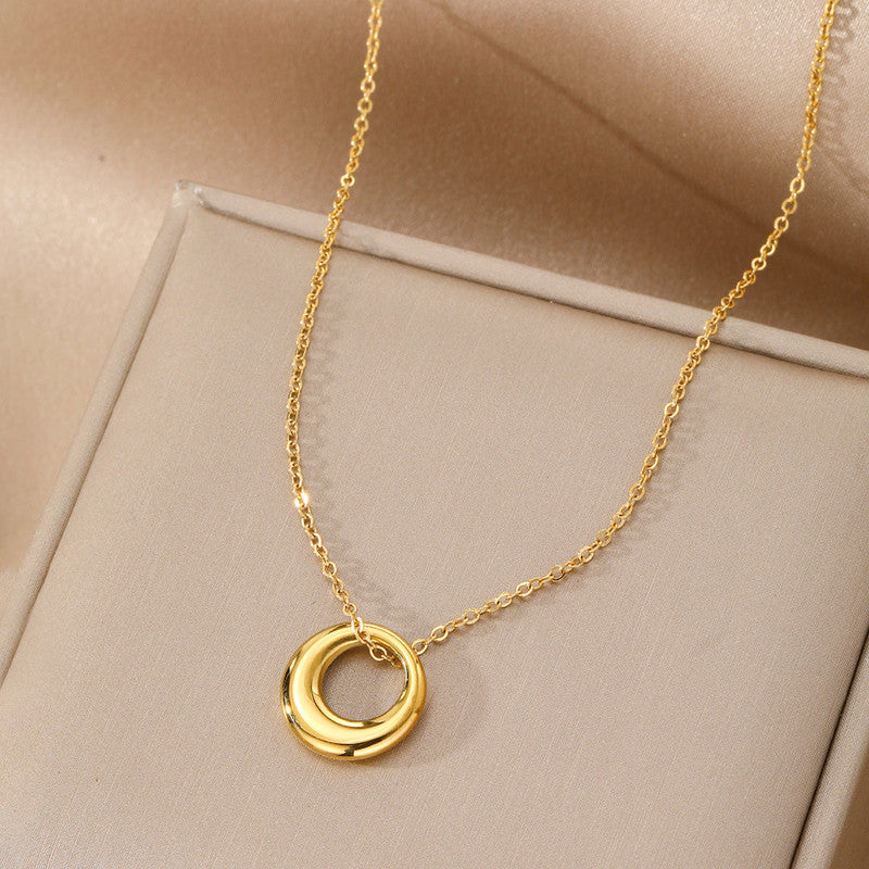 Jewels Galaxy Gold Plated Stainless Steel Anti Tarnish Geometric Circle Pendant
