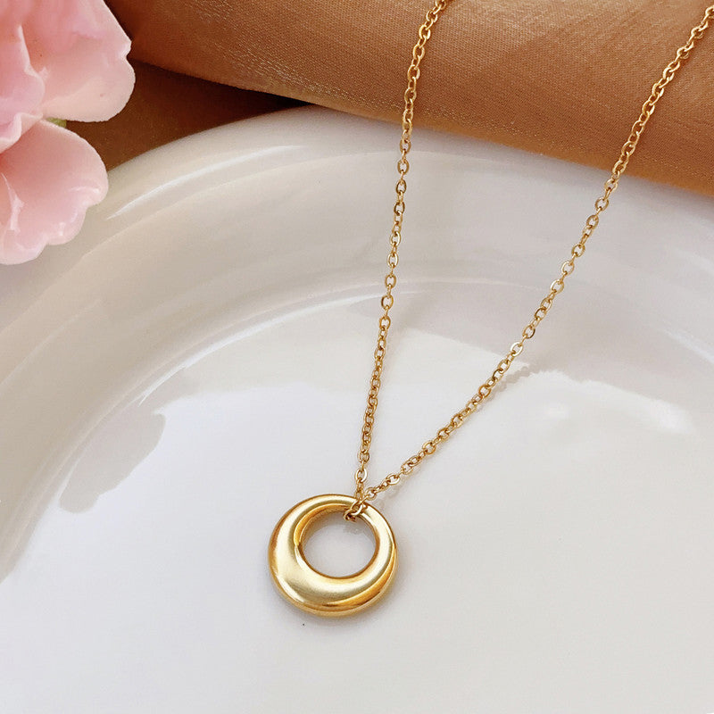Jewels Galaxy Gold Plated Stainless Steel Anti Tarnish Geometric Circle Pendant