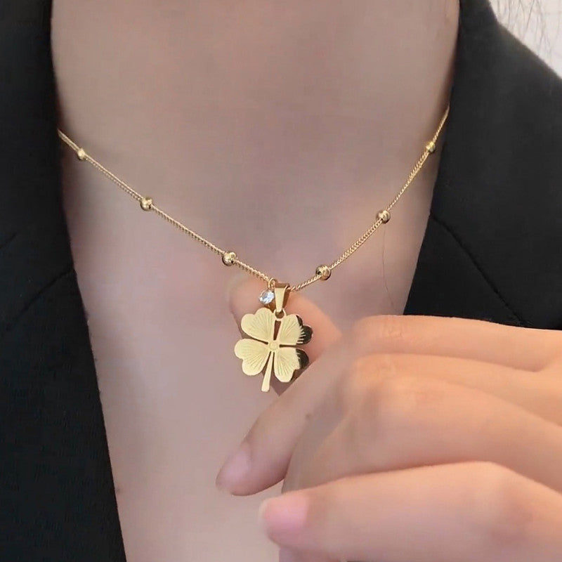 Jewels Galaxy Gold Plated Stainless Steel Anti Tarnish Clover Themed Pendant