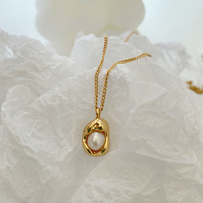 Jewels Galaxy Gold Plated Stainless Steel Anti Tarnish Pearl Studded Contemporary Pendant