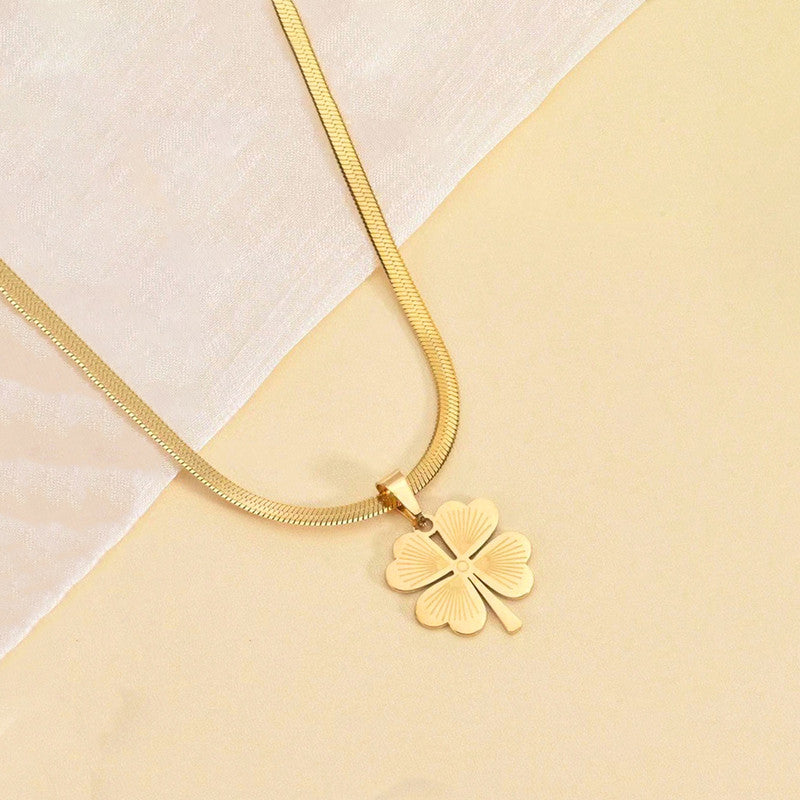 Jewels Galaxy Gold Plated Stainless Steel Anti Tarnish Clover Themed Pendant