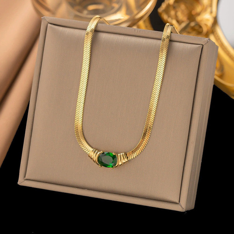 Jewels Galaxy Gold Plated Stainless Steel Anti Tarnish Stone Studded Snake Chain Pendant