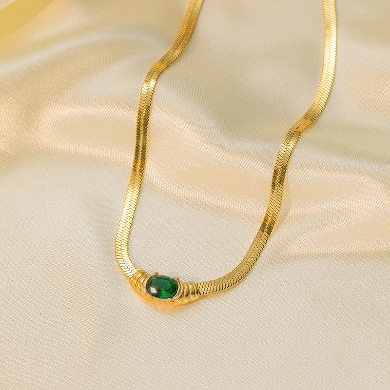 Jewels Galaxy Gold Plated Stainless Steel Anti Tarnish Stone Studded Snake Chain Pendant