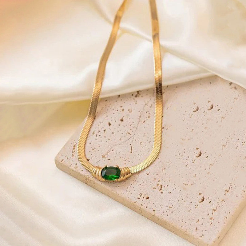 Jewels Galaxy Gold Plated Stainless Steel Anti Tarnish Stone Studded Snake Chain Pendant