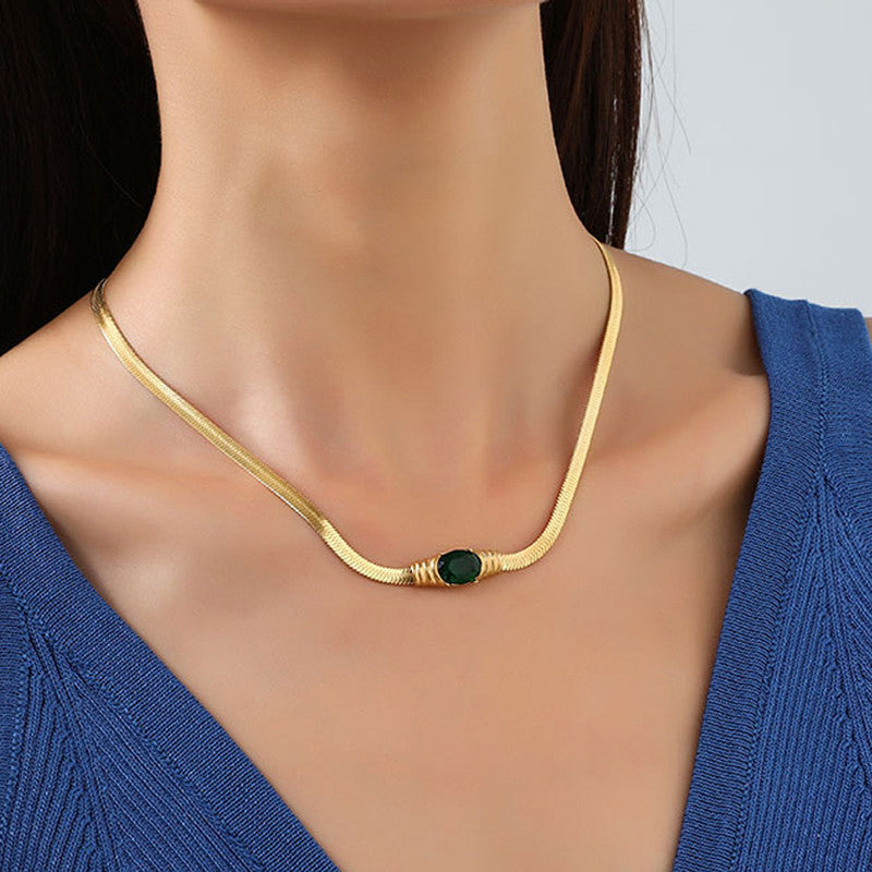 Jewels Galaxy Gold Plated Stainless Steel Anti Tarnish Stone Studded Snake Chain Pendant