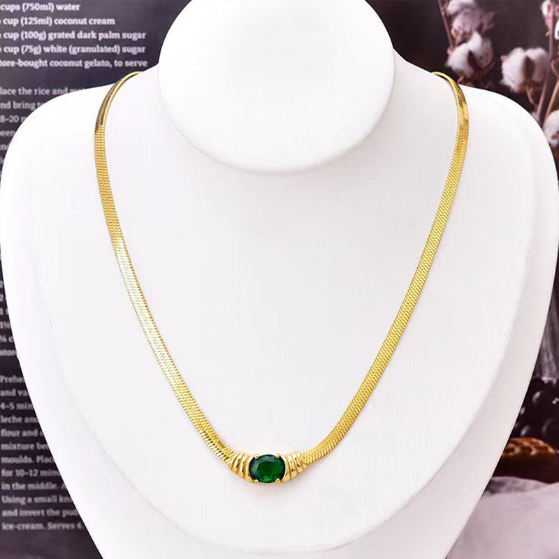 Jewels Galaxy Gold Plated Stainless Steel Anti Tarnish Stone Studded Snake Chain Pendant