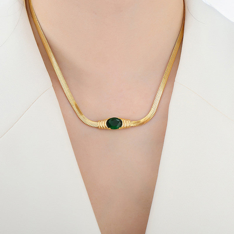 Jewels Galaxy Gold Plated Stainless Steel Anti Tarnish Stone Studded Snake Chain Pendant