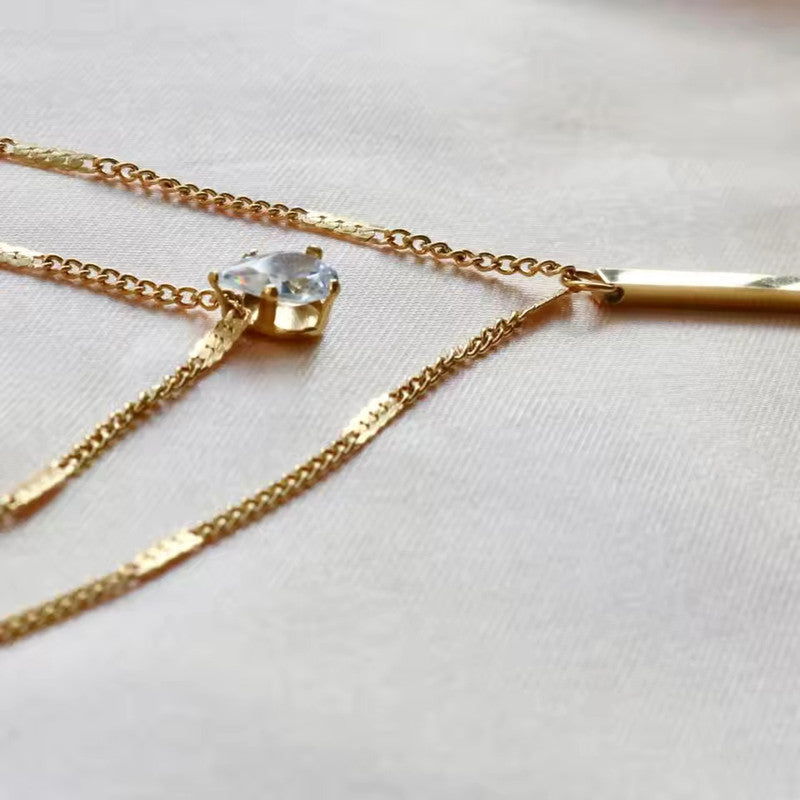 Jewels Galaxy Gold Plated Stainless Steel Anti Tarnish Tear Drop CZ Dual Strand Pendant